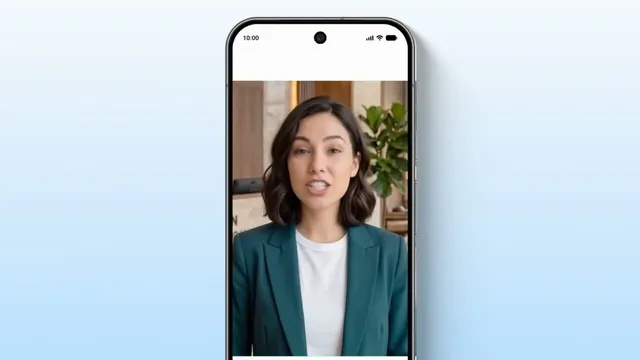 A phone screen shows a Gemini Live Avatar mid-sentence, a photorealistic AI-generated woman in a teal blazer speaking on a live video call interface.